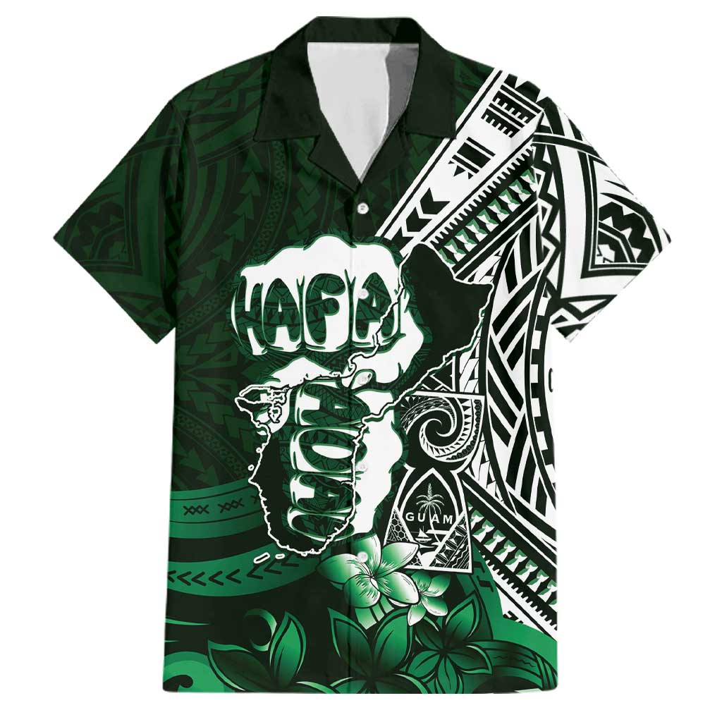 Hafa Adai Guam Discovery Day Family Matching Puletasi and Hawaiian Shirt Chamorro Latte Stone Hand Green Version LT14 Dad's Shirt - Short Sleeve Green - Polynesian Pride