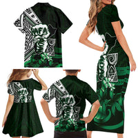 Hafa Adai Guam Discovery Day Family Matching Short Sleeve Bodycon Dress and Hawaiian Shirt Chamorro Latte Stone Hand Green Version LT14 - Polynesian Pride