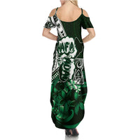 Hafa Adai Guam Discovery Day Family Matching Summer Maxi Dress and Hawaiian Shirt Chamorro Latte Stone Hand Green Version LT14 - Polynesian Pride