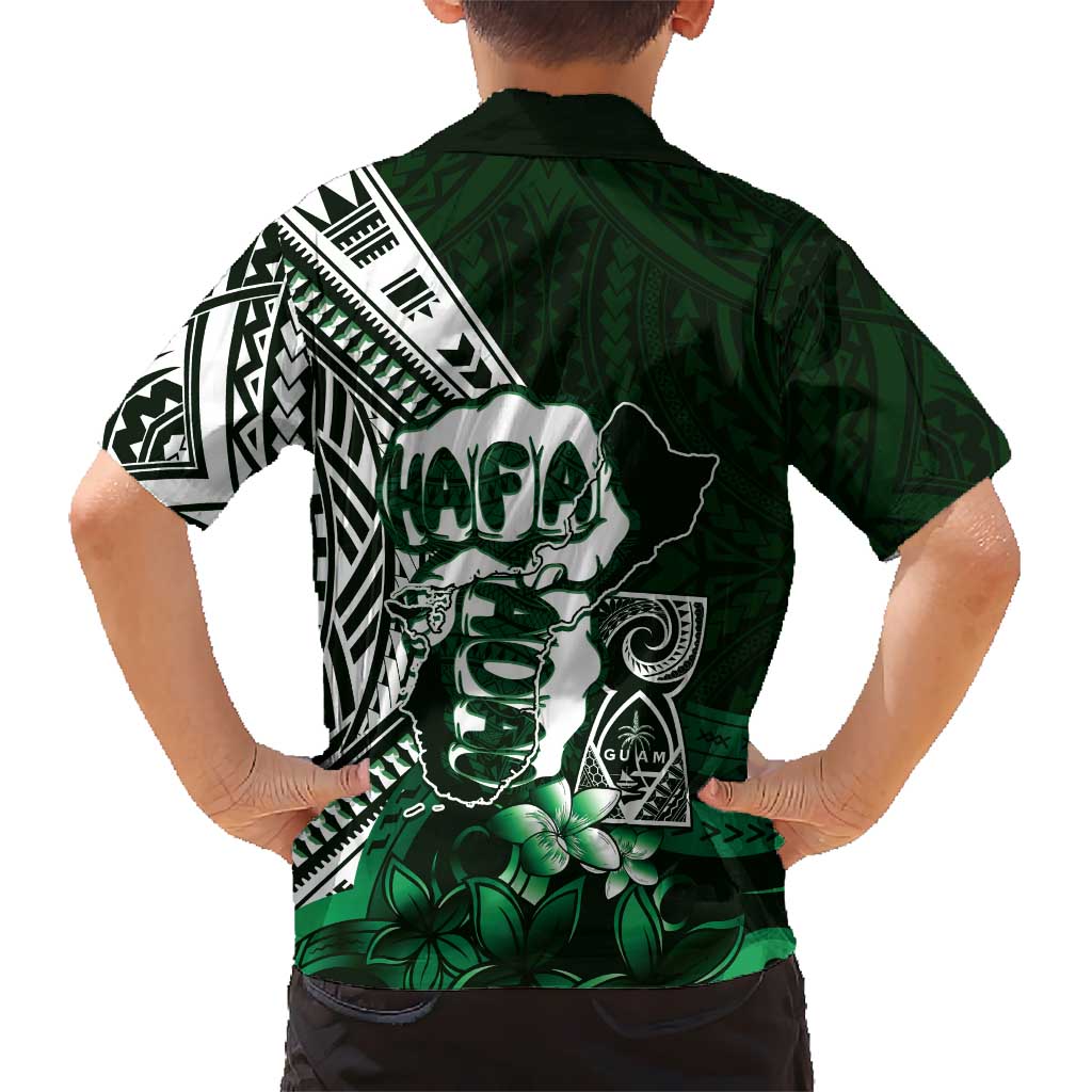 Hafa Adai Guam Discovery Day Family Matching Tank Maxi Dress and Hawaiian Shirt Chamorro Latte Stone Hand Green Version LT14 - Polynesian Pride