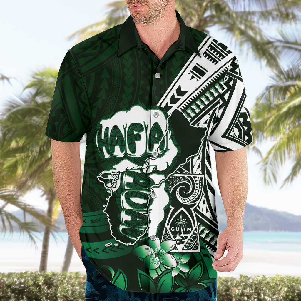 Hafa Adai Guam Discovery Day Hawaiian Shirt Chamorro Latte Stone Hand Green Version