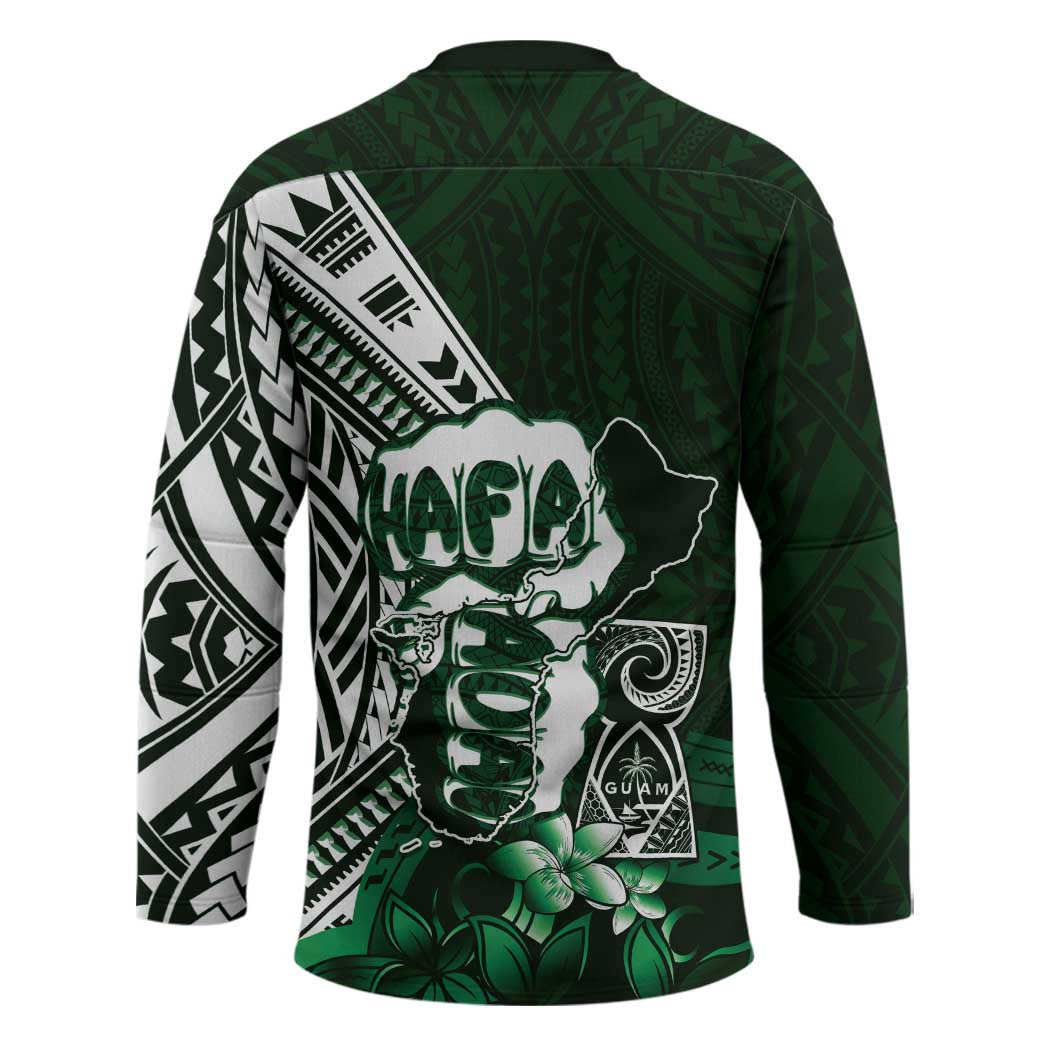 Hafa Adai Guam Discovery Day Hockey Jersey Chamorro Latte Stone Hand Green Version