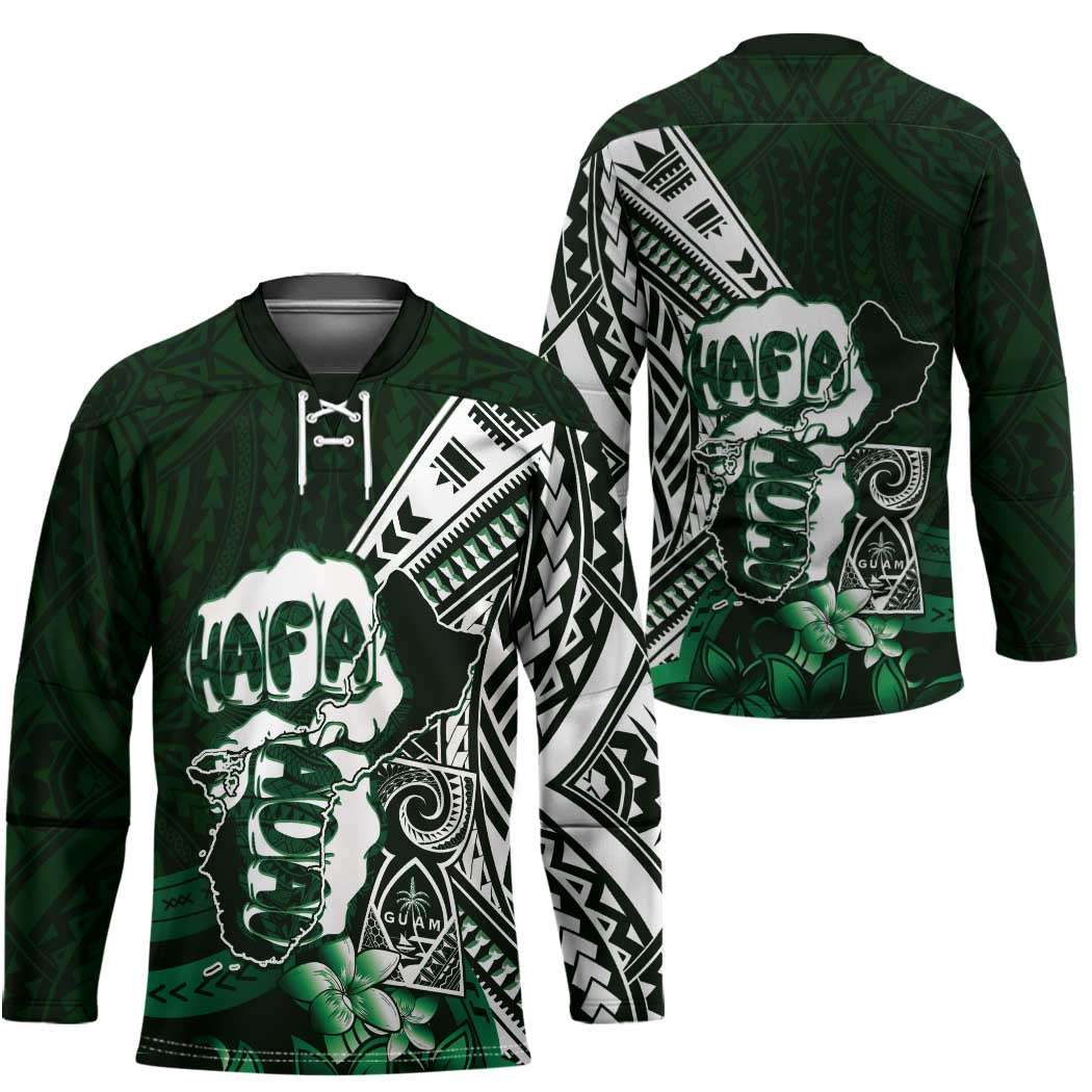 Hafa Adai Guam Discovery Day Hockey Jersey Chamorro Latte Stone Hand Green Version