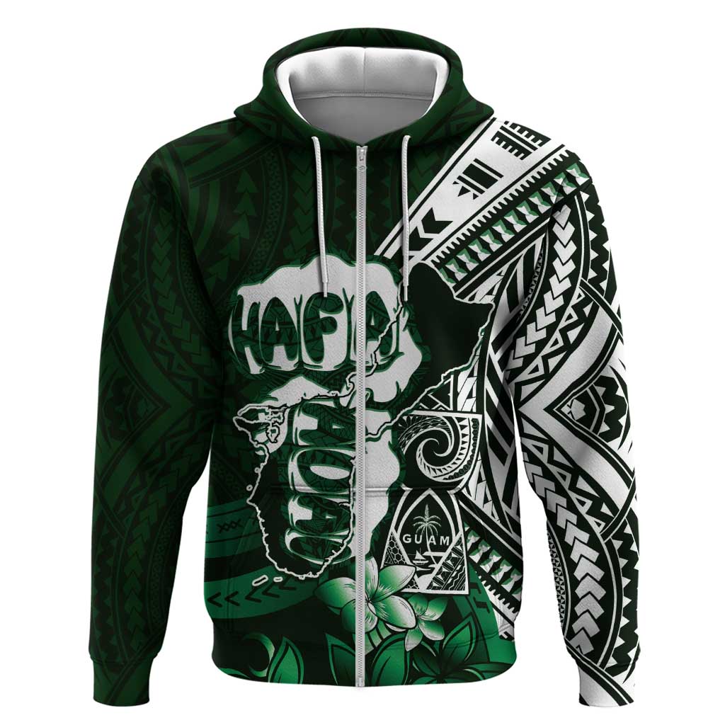 Hafa Adai Guam Discovery Day Hoodie Chamorro Latte Stone Hand Green Version LT14 Zip Hoodie Green - Polynesian Pride