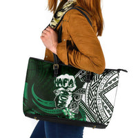 Hafa Adai Guam Discovery Day Leather Tote Bag Chamorro Latte Stone Hand Green Version LT14 Green - Polynesian Pride