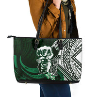 Hafa Adai Guam Discovery Day Leather Tote Bag Chamorro Latte Stone Hand Green Version LT14 - Polynesian Pride