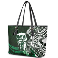 Hafa Adai Guam Discovery Day Leather Tote Bag Chamorro Latte Stone Hand Green Version LT14 - Polynesian Pride