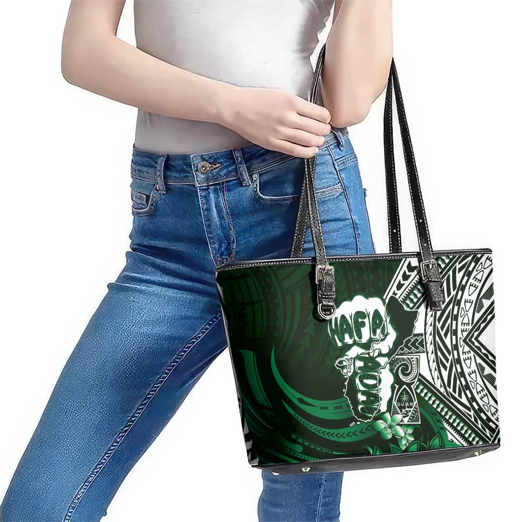 Hafa Adai Guam Discovery Day Leather Tote Bag Chamorro Latte Stone Hand Green Version LT14 - Polynesian Pride
