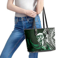 Hafa Adai Guam Discovery Day Leather Tote Bag Chamorro Latte Stone Hand Green Version LT14 - Polynesian Pride