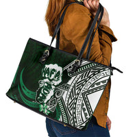 Hafa Adai Guam Discovery Day Leather Tote Bag Chamorro Latte Stone Hand Green Version LT14 - Polynesian Pride