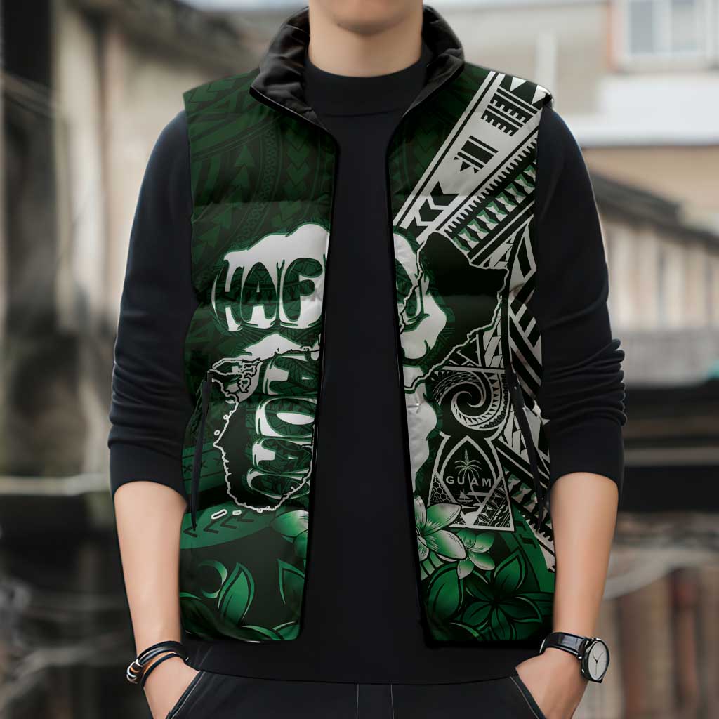 Hafa Adai Guam Discovery Day Sleeveless Puffer Jacket Chamorro Latte Stone Hand Green Version