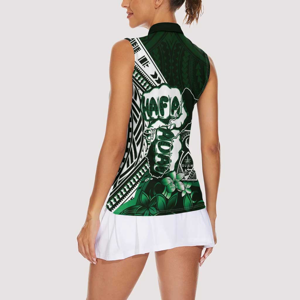 Hafa Adai Guam Discovery Day Women Sleeveless Polo Shirt Chamorro Latte Stone Hand Green Version