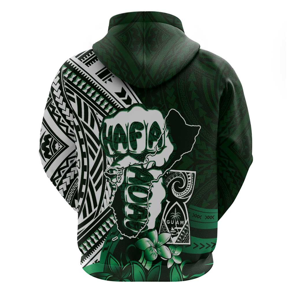 Hafa Adai Guam Discovery Day Zip Hoodie Chamorro Latte Stone Hand Green Version