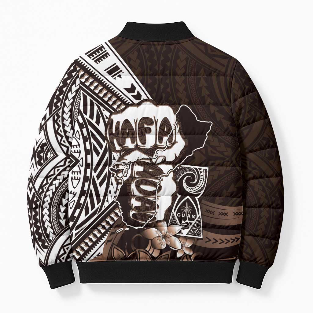 Hafa Adai Guam Discovery Day Bomber Puffer Jacket Chamorro Latte Stone Hand Brown Version