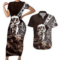 Hafa Adai Guam Discovery Day Couples Matching Short Sleeve Bodycon Dress and Hawaiian Shirt Chamorro Latte Stone Hand Brown Version LT14 Brown - Polynesian Pride