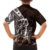 Hafa Adai Guam Discovery Day Family Matching Long Sleeve Bodycon Dress and Hawaiian Shirt Chamorro Latte Stone Hand Brown Version LT14 - Polynesian Pride
