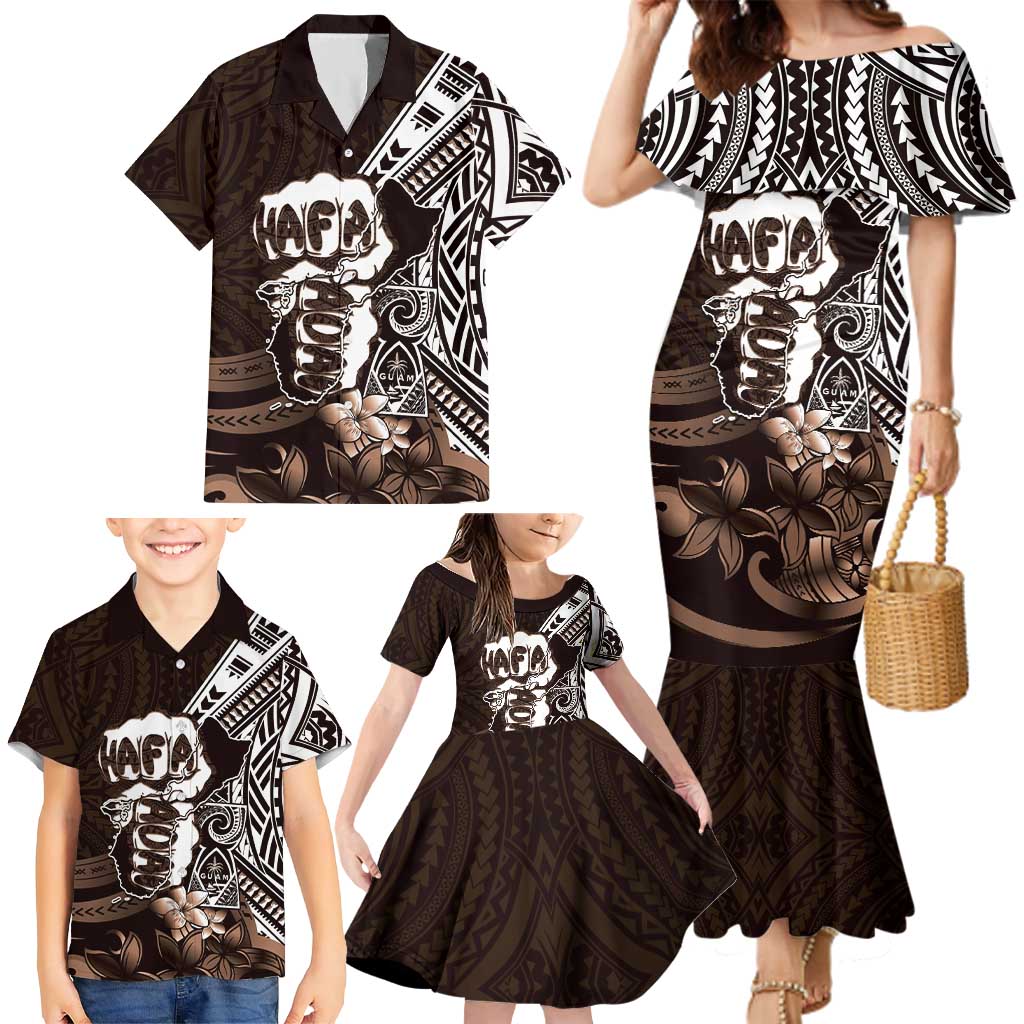 Hafa Adai Guam Discovery Day Family Matching Mermaid Dress and Hawaiian Shirt Chamorro Latte Stone Hand Brown Version LT14 - Polynesian Pride