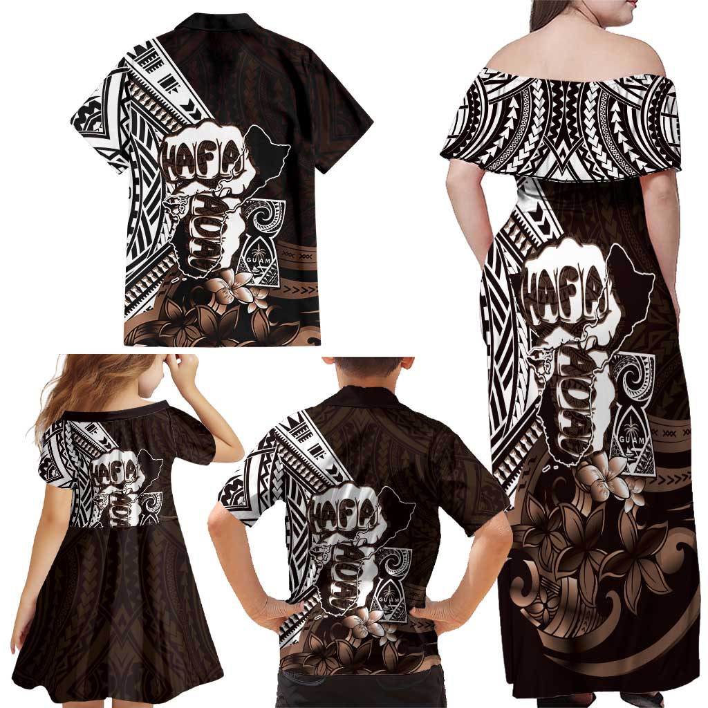 Hafa Adai Guam Discovery Day Family Matching Off Shoulder Maxi Dress and Hawaiian Shirt Chamorro Latte Stone Hand Brown Version LT14 - Polynesian Pride