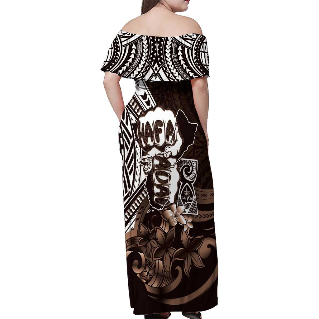 Hafa Adai Guam Discovery Day Family Matching Off Shoulder Maxi Dress and Hawaiian Shirt Chamorro Latte Stone Hand Brown Version LT14 - Polynesian Pride
