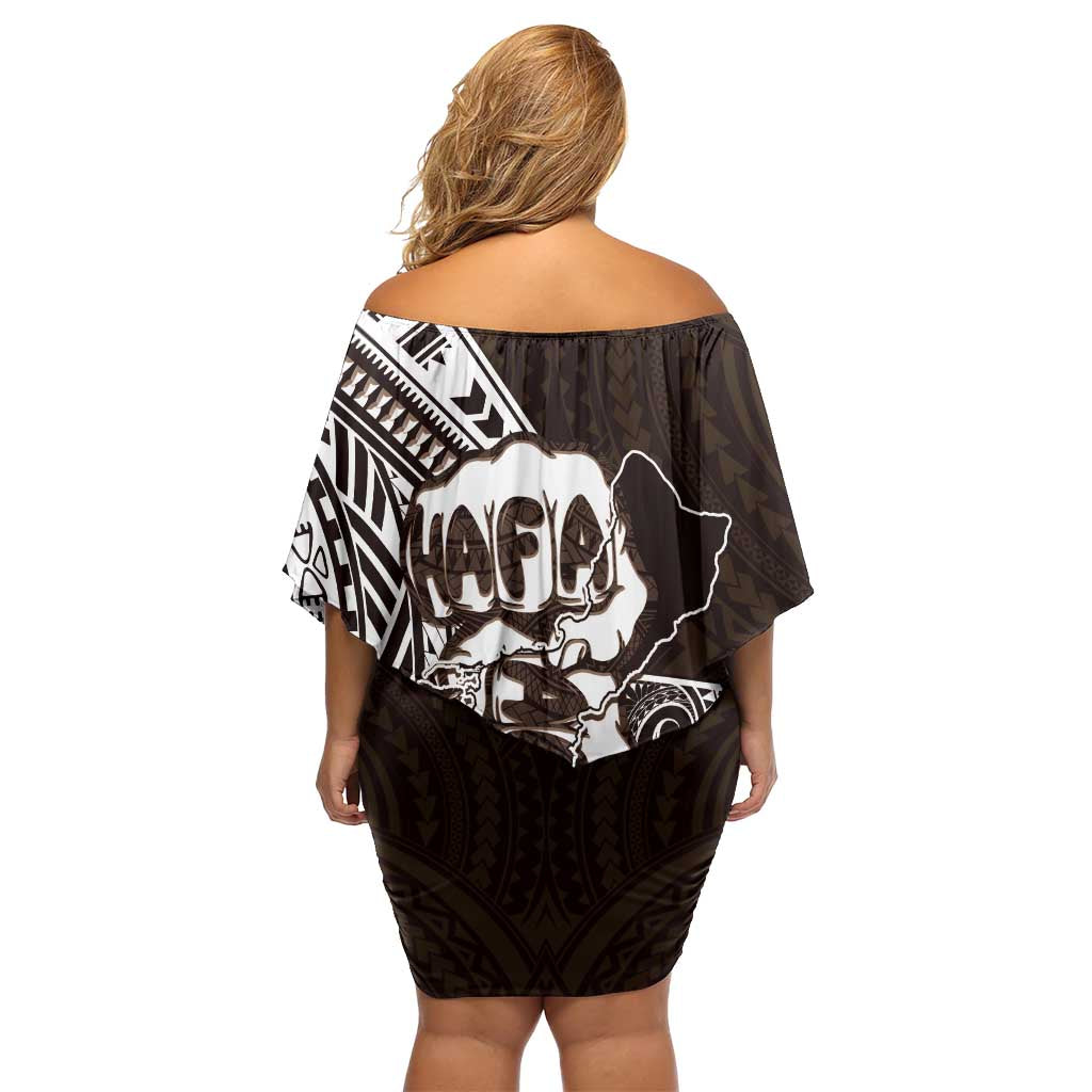 Hafa Adai Guam Discovery Day Family Matching Off Shoulder Short Dress and Hawaiian Shirt Chamorro Latte Stone Hand Brown Version LT14 - Polynesian Pride