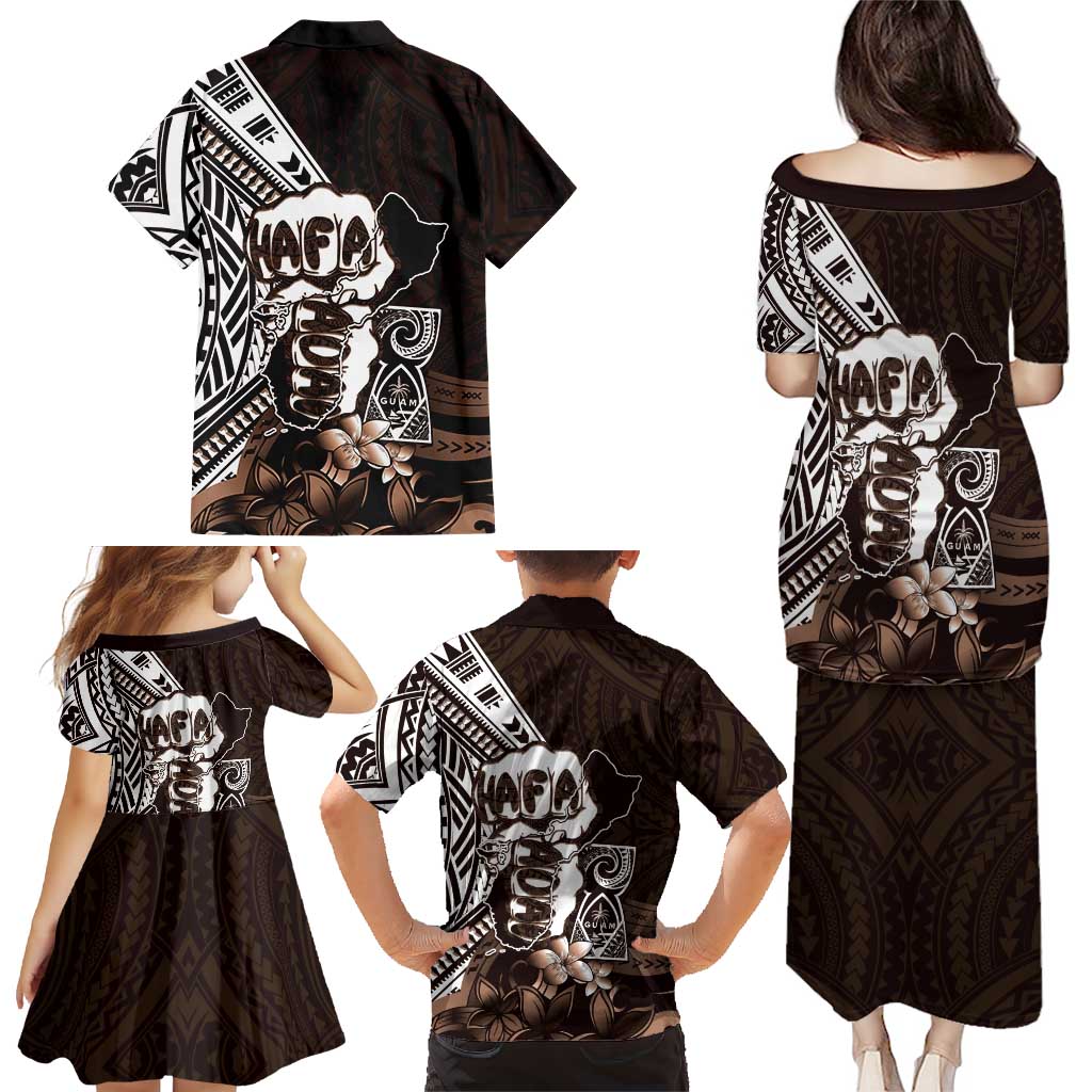 Hafa Adai Guam Discovery Day Family Matching Puletasi and Hawaiian Shirt Chamorro Latte Stone Hand Brown Version LT14 - Polynesian Pride