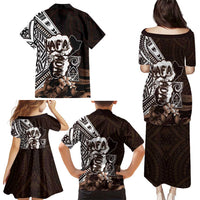 Hafa Adai Guam Discovery Day Family Matching Puletasi and Hawaiian Shirt Chamorro Latte Stone Hand Brown Version LT14 - Polynesian Pride