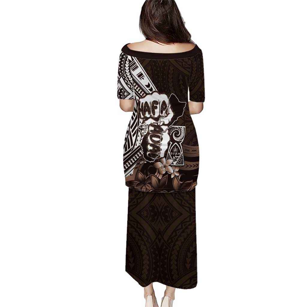 Hafa Adai Guam Discovery Day Family Matching Puletasi and Hawaiian Shirt Chamorro Latte Stone Hand Brown Version LT14 - Polynesian Pride