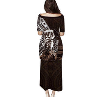 Hafa Adai Guam Discovery Day Family Matching Puletasi and Hawaiian Shirt Chamorro Latte Stone Hand Brown Version LT14 - Polynesian Pride