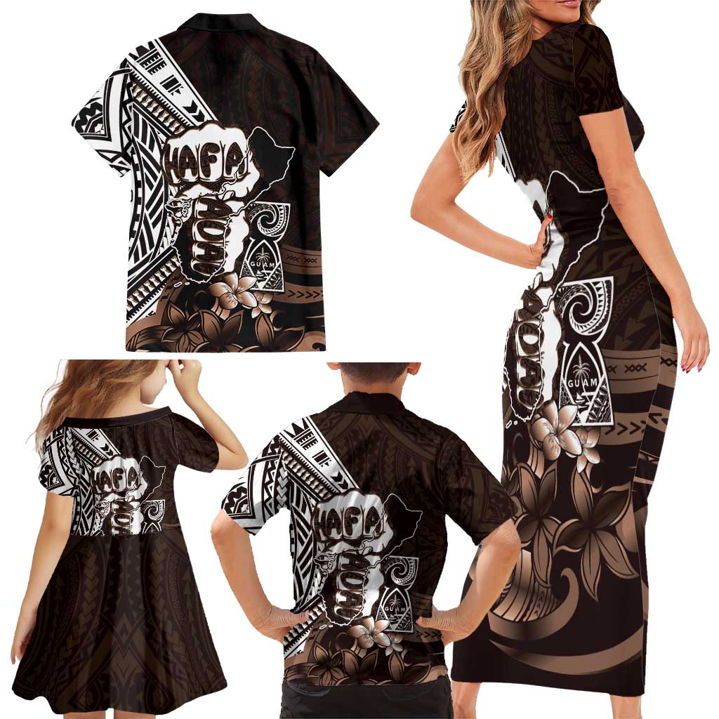 Hafa Adai Guam Discovery Day Family Matching Short Sleeve Bodycon Dress and Hawaiian Shirt Chamorro Latte Stone Hand Brown Version LT14 - Polynesian Pride