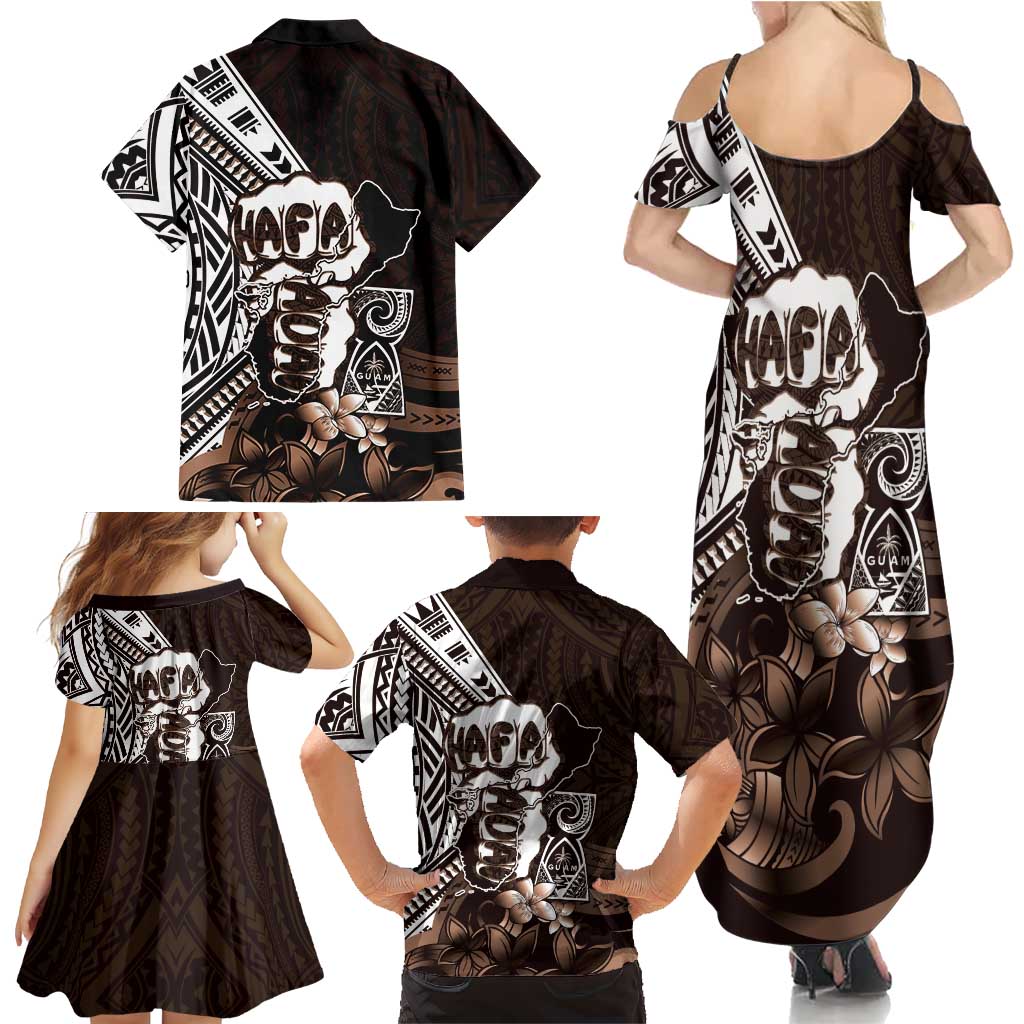 Hafa Adai Guam Discovery Day Family Matching Summer Maxi Dress and Hawaiian Shirt Chamorro Latte Stone Hand Brown Version LT14 - Polynesian Pride