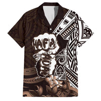 Hafa Adai Guam Discovery Day Family Matching Summer Maxi Dress and Hawaiian Shirt Chamorro Latte Stone Hand Brown Version LT14 Dad's Shirt - Short Sleeve Brown - Polynesian Pride