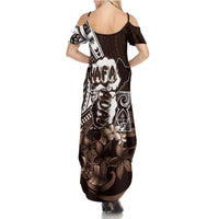 Hafa Adai Guam Discovery Day Family Matching Summer Maxi Dress and Hawaiian Shirt Chamorro Latte Stone Hand Brown Version LT14 - Polynesian Pride