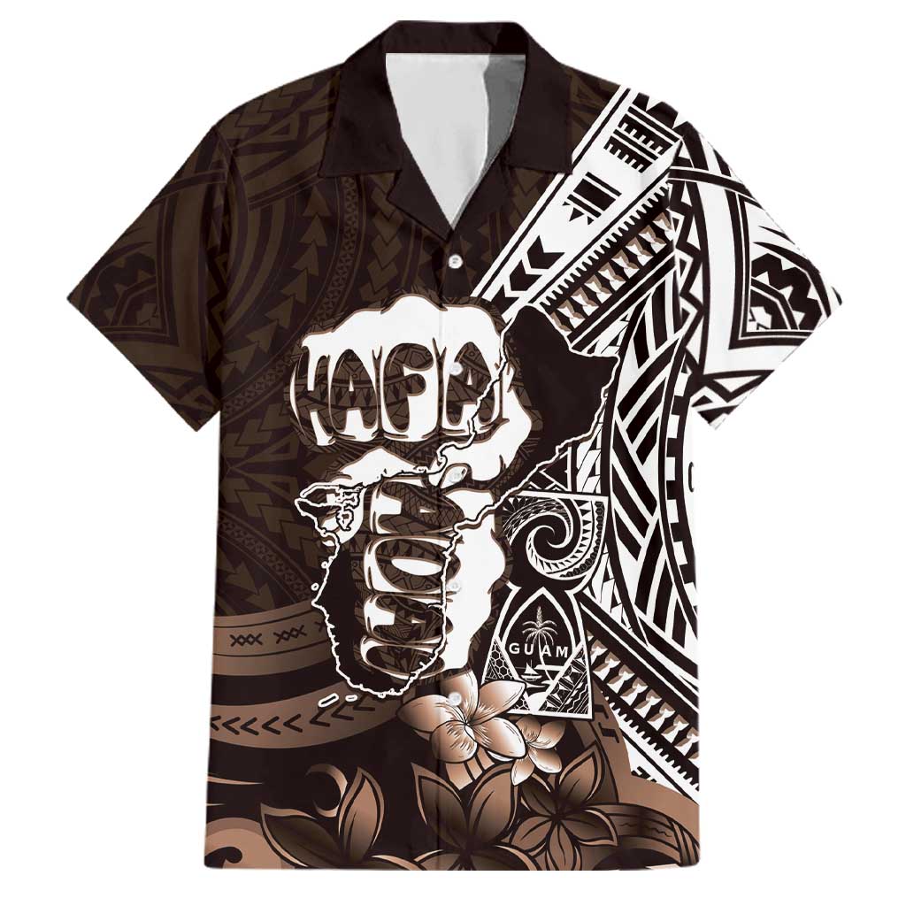Hafa Adai Guam Discovery Day Family Matching Tank Maxi Dress and Hawaiian Shirt Chamorro Latte Stone Hand Brown Version LT14 Dad's Shirt - Short Sleeve Brown - Polynesian Pride