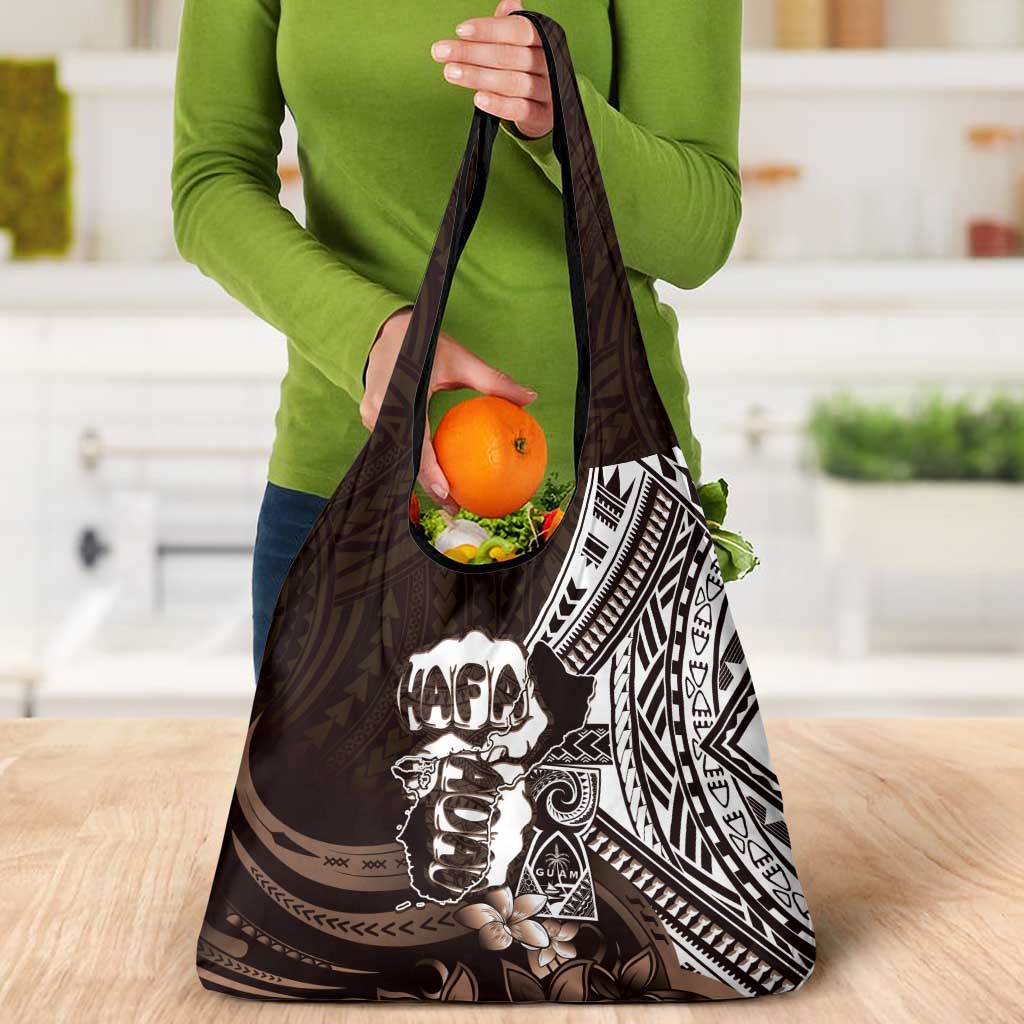 Hafa Adai Guam Discovery Day Grocery Bag Chamorro Latte Stone Hand Brown Version