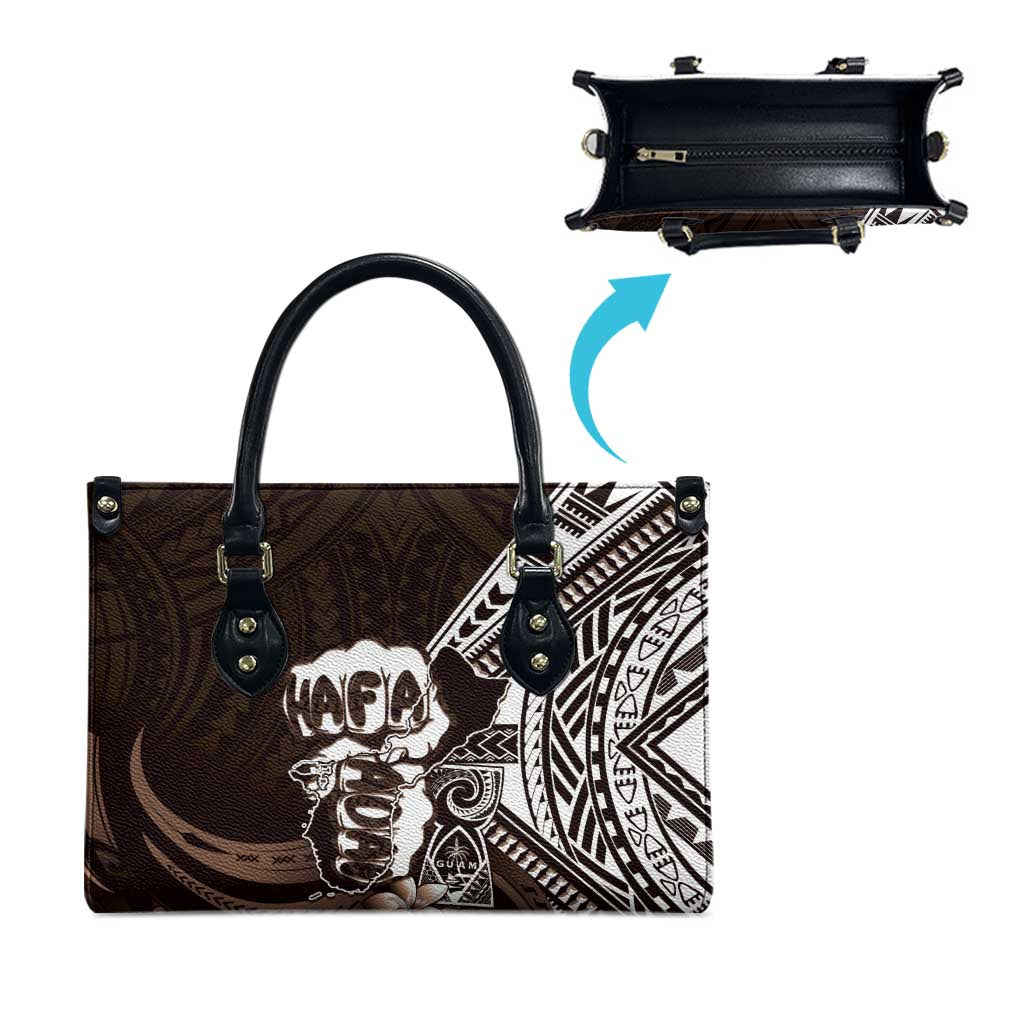 Hafa Adai Guam Discovery Day Leather Bag Chamorro Latte Stone Hand Brown Version