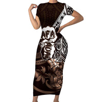 Hafa Adai Guam Discovery Day Short Sleeve Bodycon Dress Chamorro Latte Stone Hand Brown Version