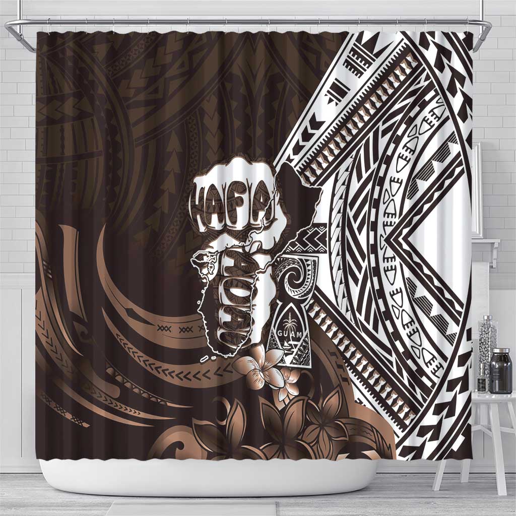 Hafa Adai Guam Discovery Day Shower Curtain Chamorro Latte Stone Hand Brown Version
