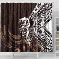 Hafa Adai Guam Discovery Day Shower Curtain Chamorro Latte Stone Hand Brown Version