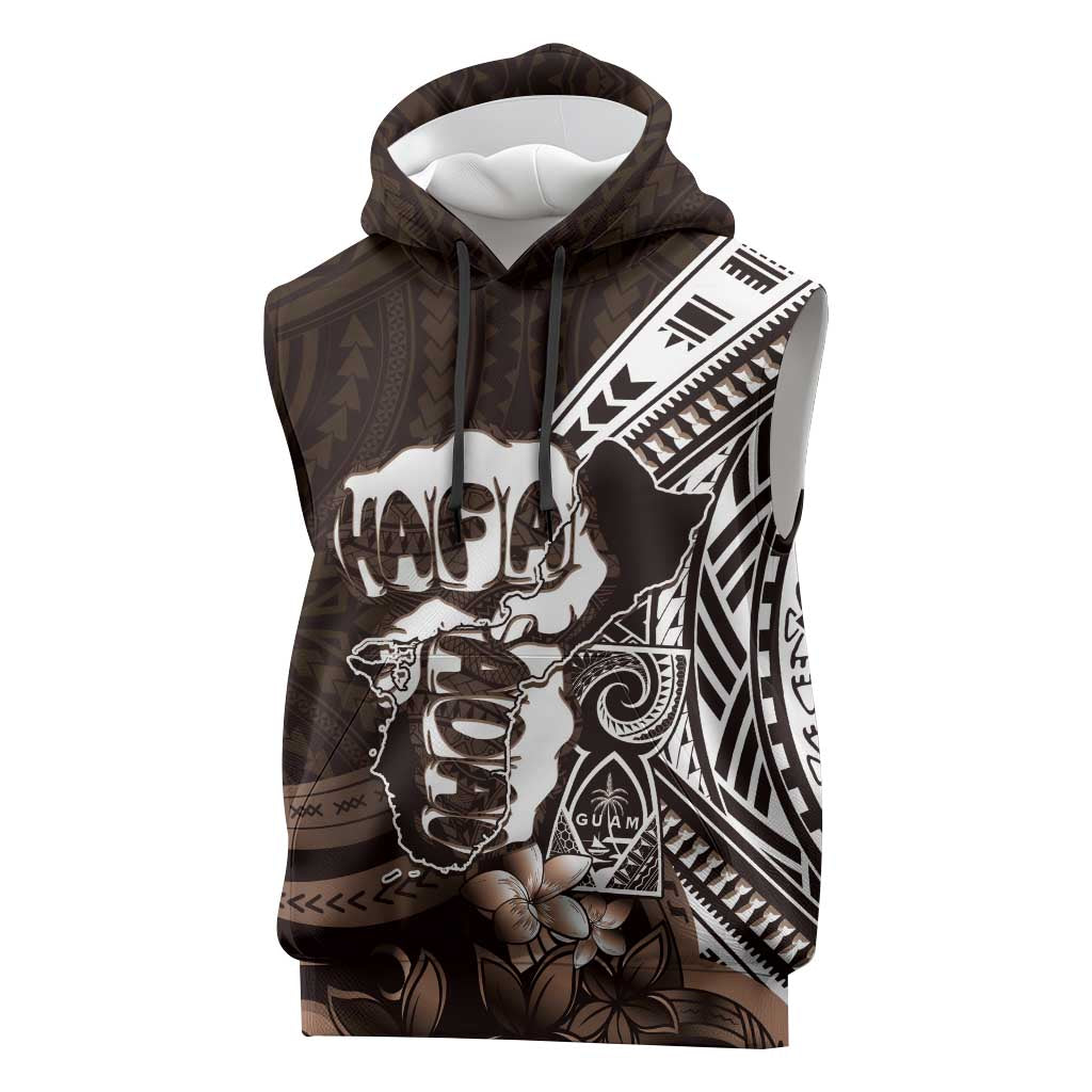 Hafa Adai Guam Discovery Day Sleeveless Hoodie Chamorro Latte Stone Hand Brown Version