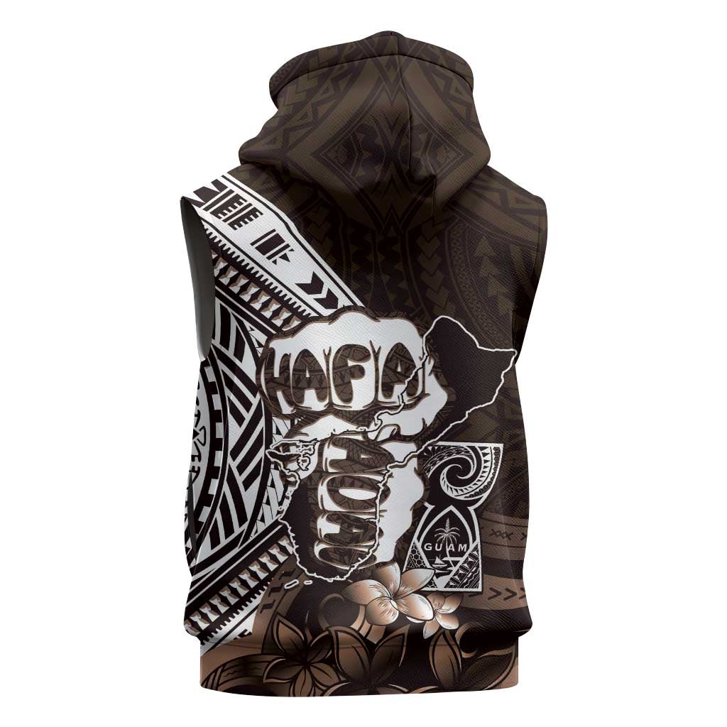 Hafa Adai Guam Discovery Day Sleeveless Hoodie Chamorro Latte Stone Hand Brown Version