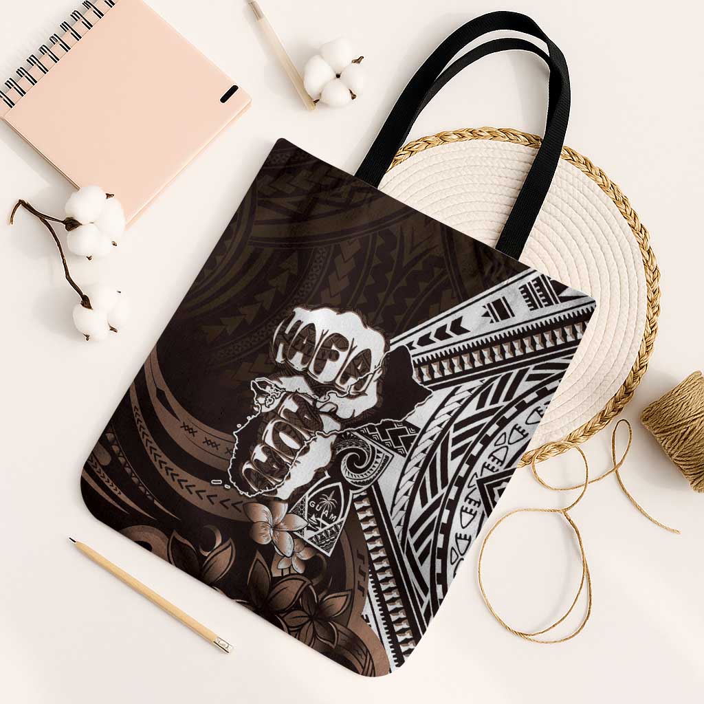 Hafa Adai Guam Discovery Day Tote Bag Chamorro Latte Stone Hand Brown Version