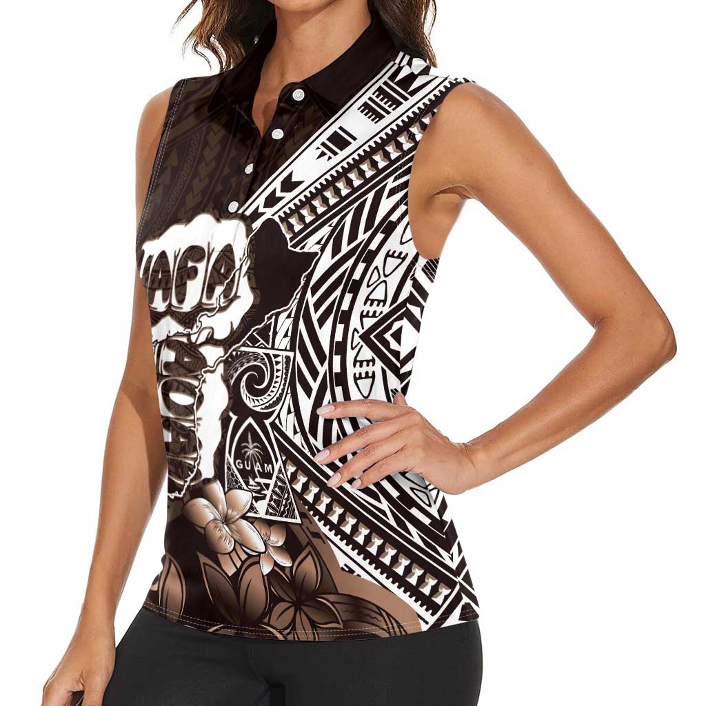 Hafa Adai Guam Discovery Day Women Sleeveless Polo Shirt Chamorro Latte Stone Hand Brown Version