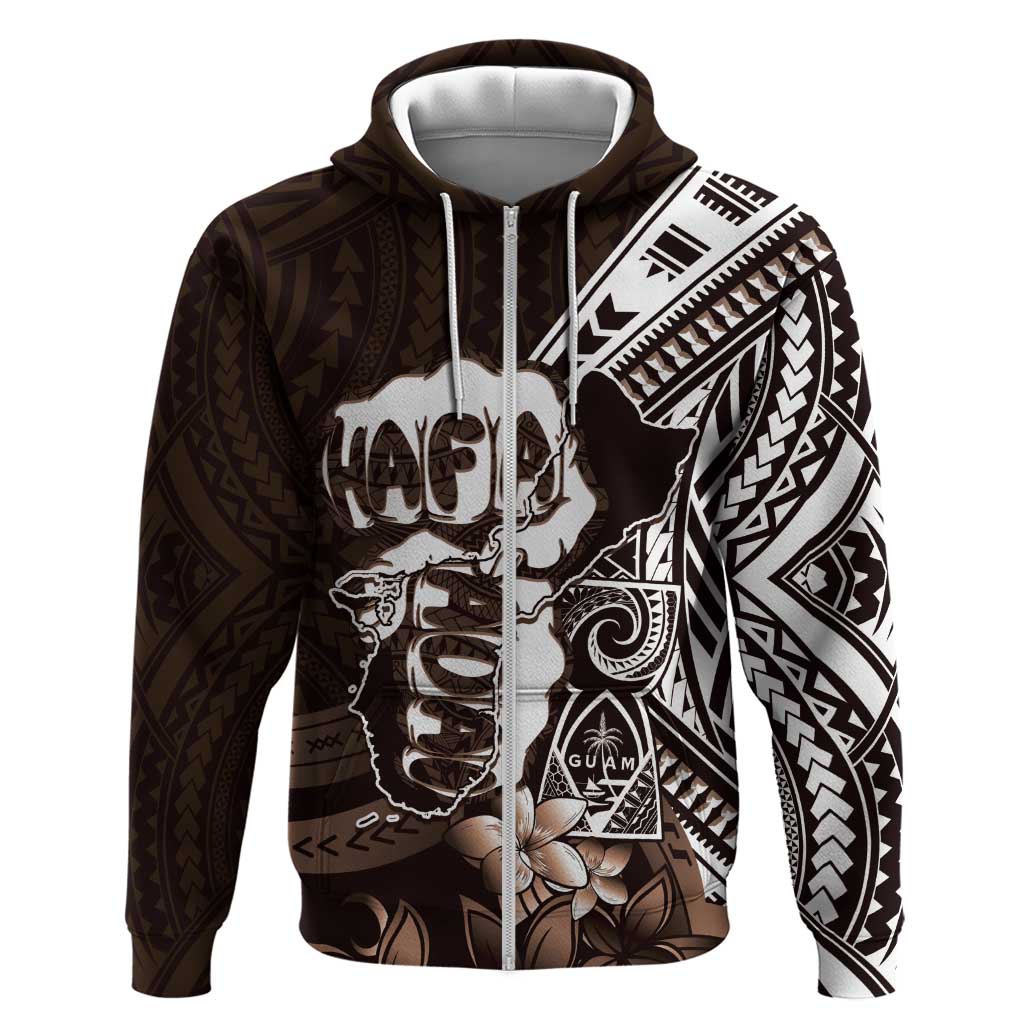 Hafa Adai Guam Discovery Day Zip Hoodie Chamorro Latte Stone Hand Brown Version LT14 Zip Hoodie Brown - Polynesian Pride