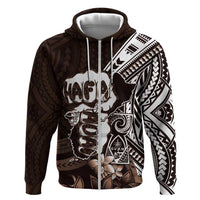 Hafa Adai Guam Discovery Day Zip Hoodie Chamorro Latte Stone Hand Brown Version LT14 Zip Hoodie Brown - Polynesian Pride