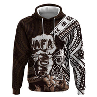Hafa Adai Guam Discovery Day Zip Hoodie Chamorro Latte Stone Hand Brown Version LT14 Pullover Hoodie Brown - Polynesian Pride