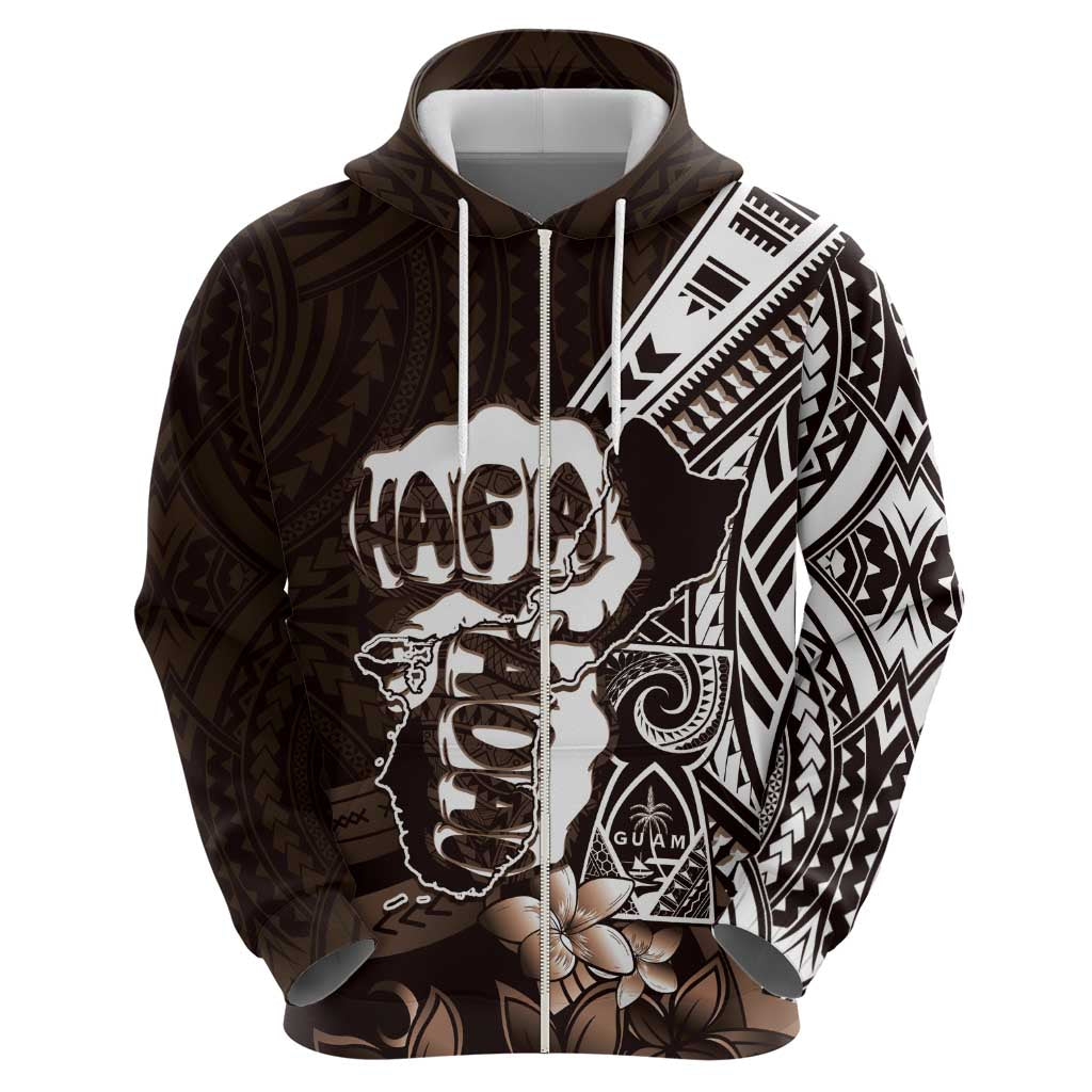 Hafa Adai Guam Discovery Day Zip Hoodie Chamorro Latte Stone Hand Brown Version LT14 - Polynesian Pride