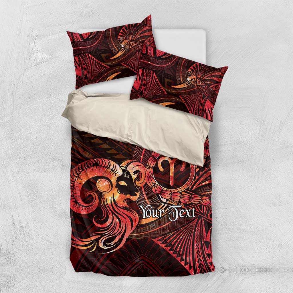 Personalised Polynesia Zodiac Aries Bedding Set Galaxy Polynesian Pattern Chest Tattoo Style