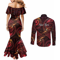 Personalised Polynesia Zodiac Aries Couples Matching Mermaid Dress and Long Sleeve Button Shirt Galaxy Polynesian Pattern Chest Tattoo Style LT14 - Polynesian Pride