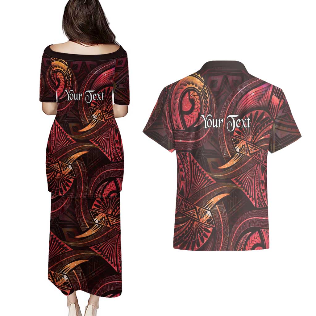 Personalised Polynesia Zodiac Aries Couples Matching Puletasi and Hawaiian Shirt Galaxy Polynesian Pattern Chest Tattoo Style