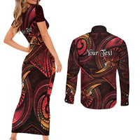 Personalised Polynesia Zodiac Aries Couples Matching Short Sleeve Bodycon Dress and Long Sleeve Button Shirt Galaxy Polynesian Pattern Chest Tattoo Style